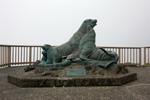 Statue of Sea Lions outside the back door of the gift shop.